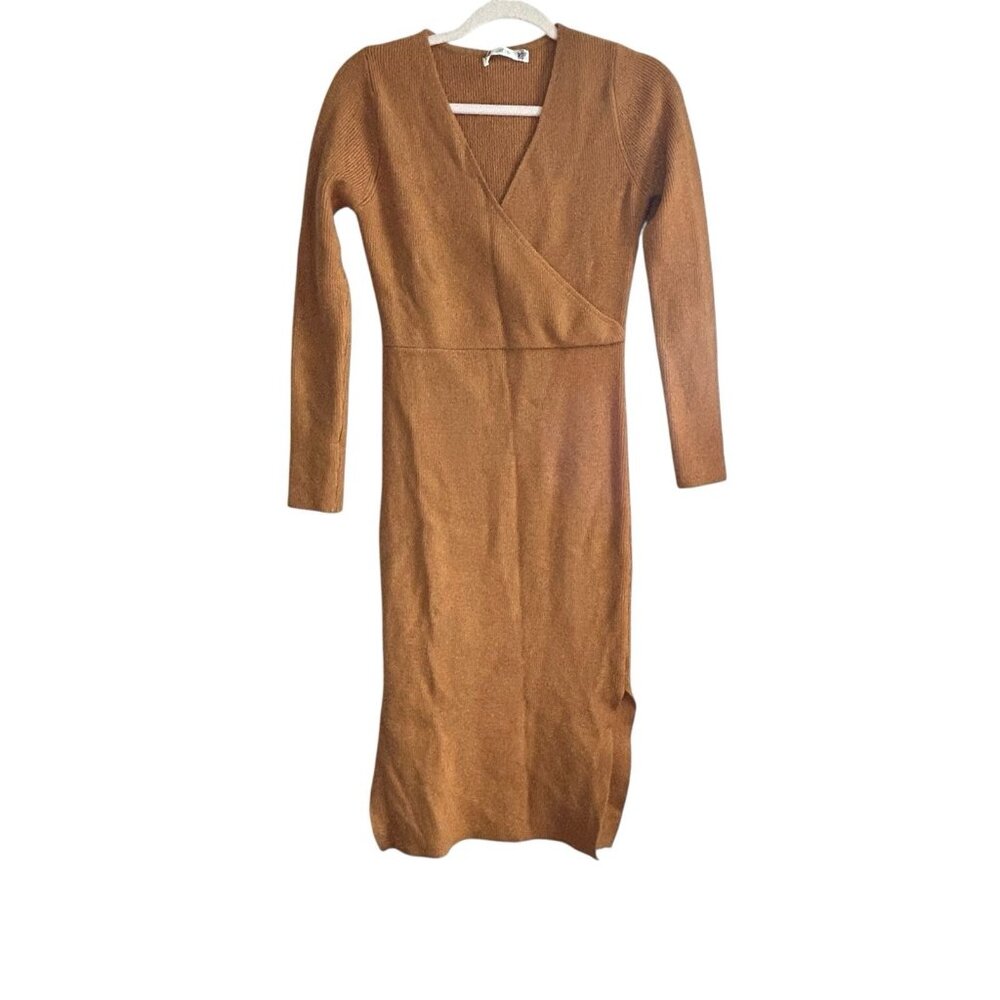 Knit Sweater dress classic wrap Midi Minimalist City modest minimalist preppy